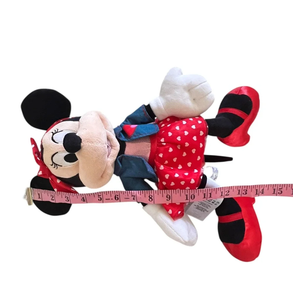 Disney Store 2021 Minnie Mouse Plush‎ Valentine Heart Denim Jacket Red 16